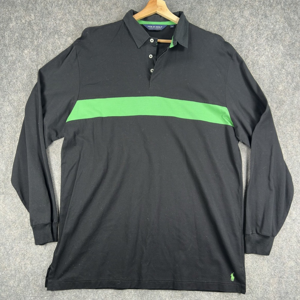 Polo Golf Ralph Lauren Polo Shirt Mens XL Black Green Stripe Long Sleeve